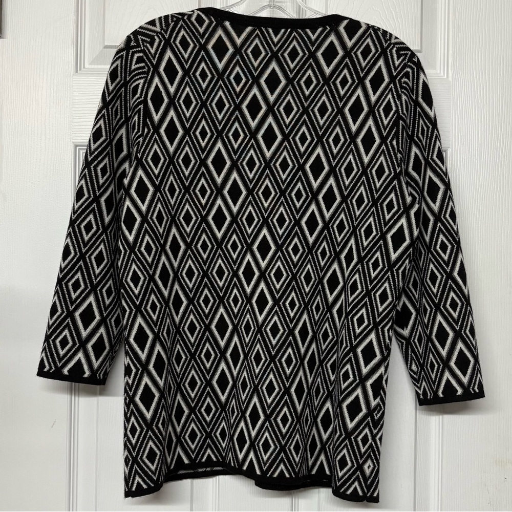 Coldwater Creek Merino Wool Blend Zip Front Cardigan Black & Cream Sz M - Picture 4 of 4